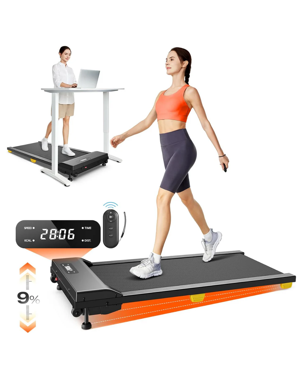 Incline Walking Pad – Under Desk Treadmill with 9% Manual Incline