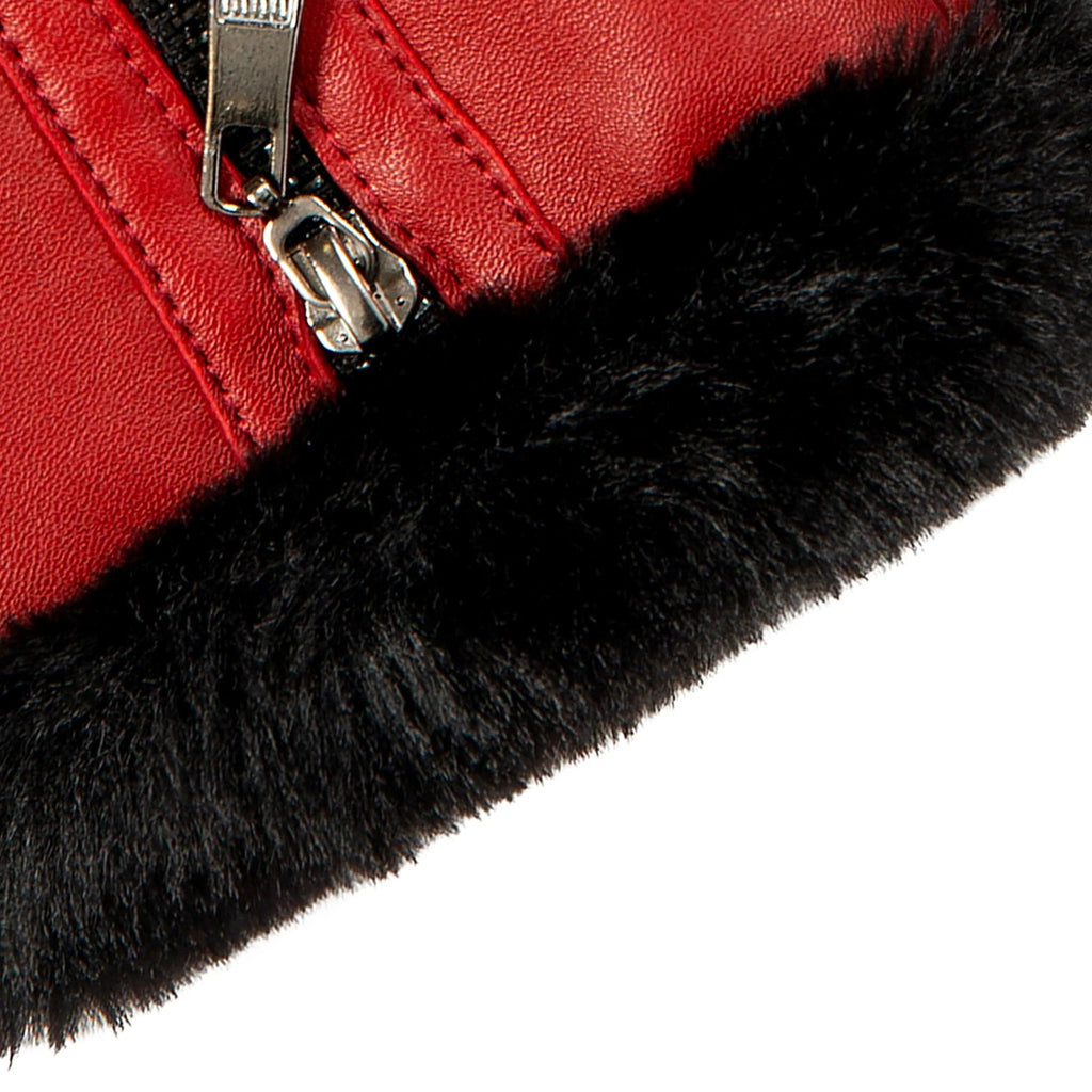 Women’s Touchscreen Leather Gloves with Faux Fur Lining and Zip Detail