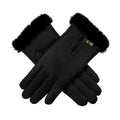 Women’s Touchscreen Leather Gloves with Faux Fur Lining – Black