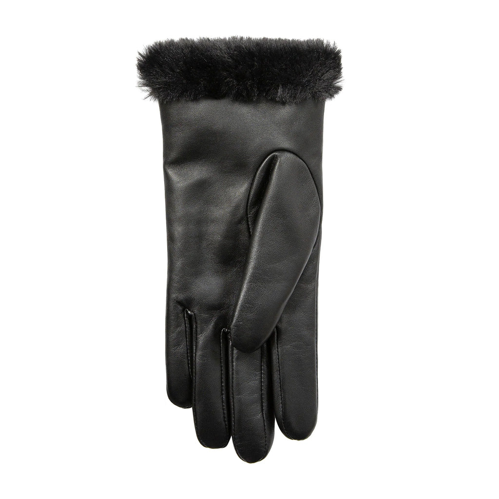 Women’s Touchscreen Leather Gloves with Faux Fur Lining – Black