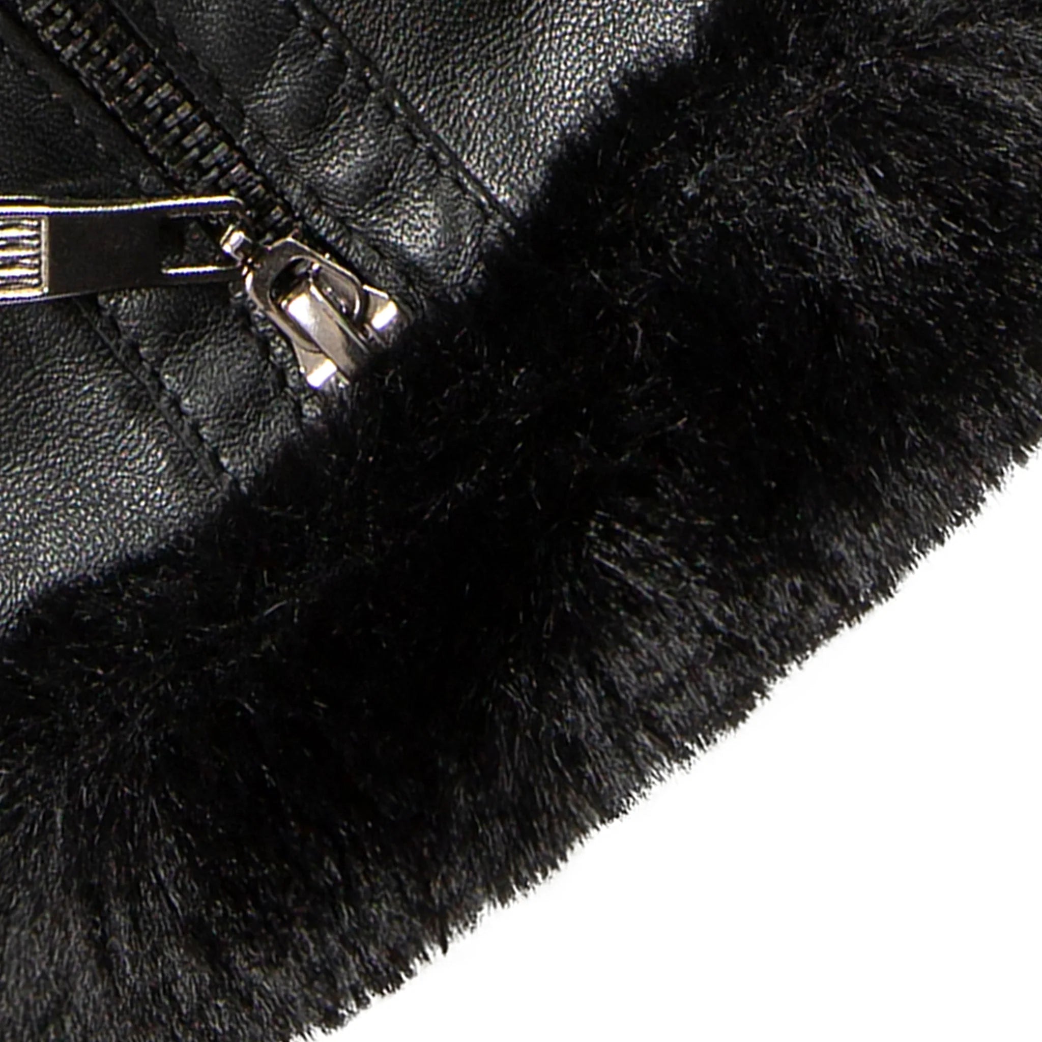 Women’s Touchscreen Leather Gloves with Faux Fur Lining – Black