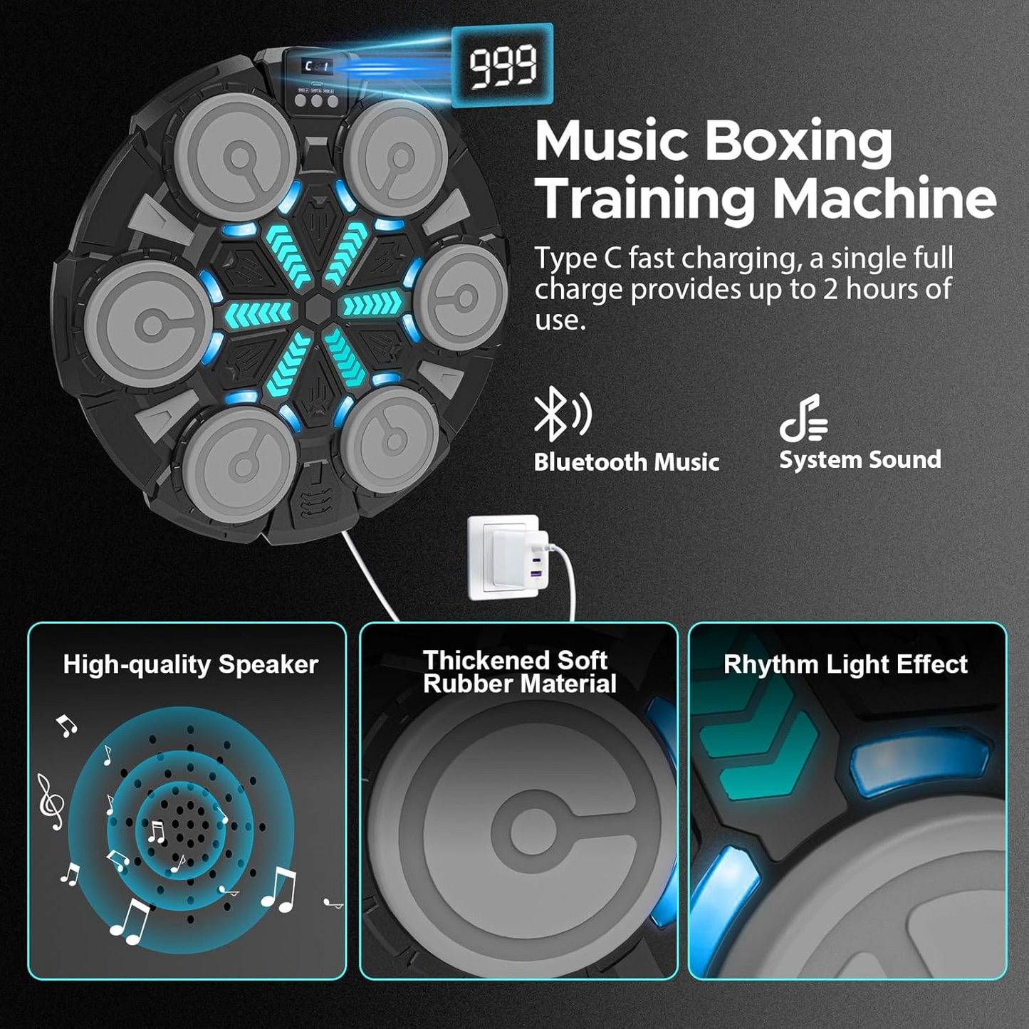 Bluetooth Music Wall Mounted Boxing Machine for Kids and Adults with Punching Pad with Gloves