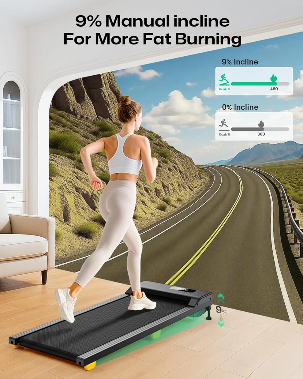 Incline Walking Pad – Under Desk Treadmill with 9% Manual Incline