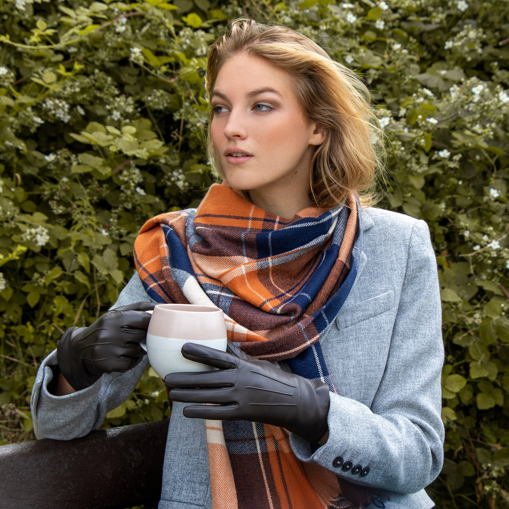 Women’s Leather Touchscreen Gloves with Cashmere Lining – Maron