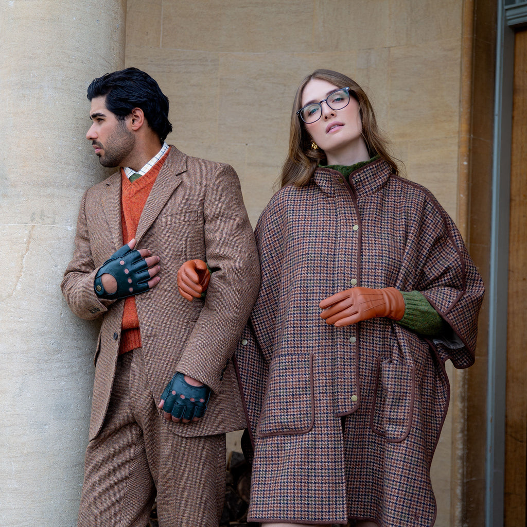 Women’s Touchscreen Leather Gloves with Cashmere Lining – Orange Accent