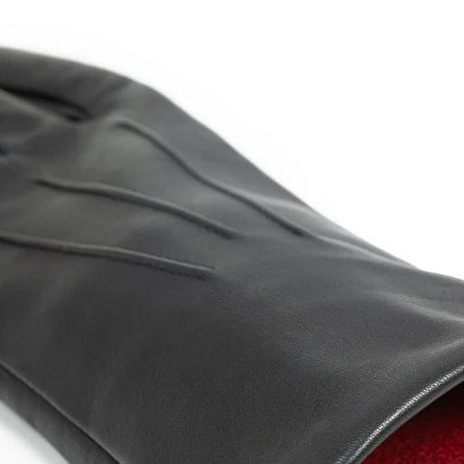 Black Women’s Leather Gloves with Touchscreen Capability and Cashmere Lining