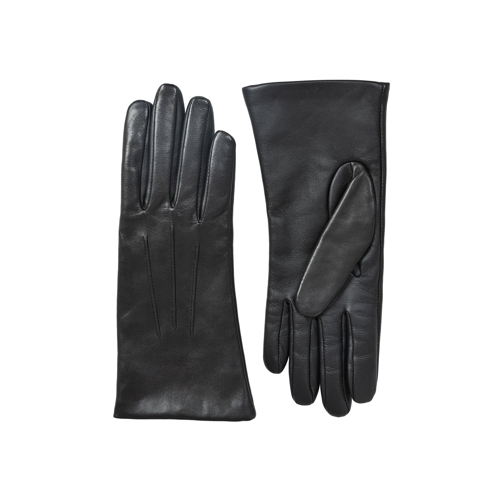 Black Women’s Leather Gloves with Touchscreen Capability and Cashmere Lining