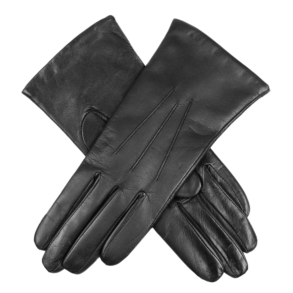 Black Women’s Leather Gloves with Touchscreen Capability and Cashmere Lining