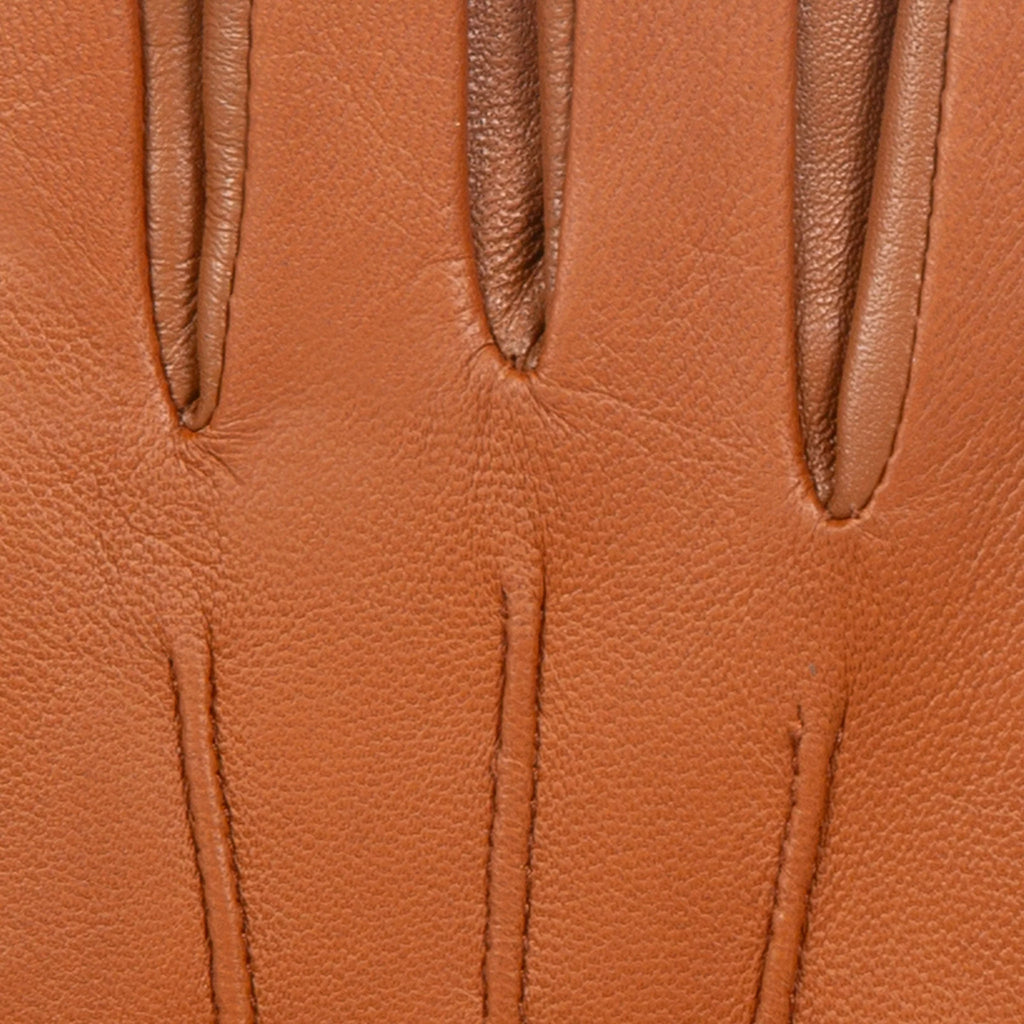 Women’s Touchscreen Leather Gloves with Cashmere Lining – Orange Accent
