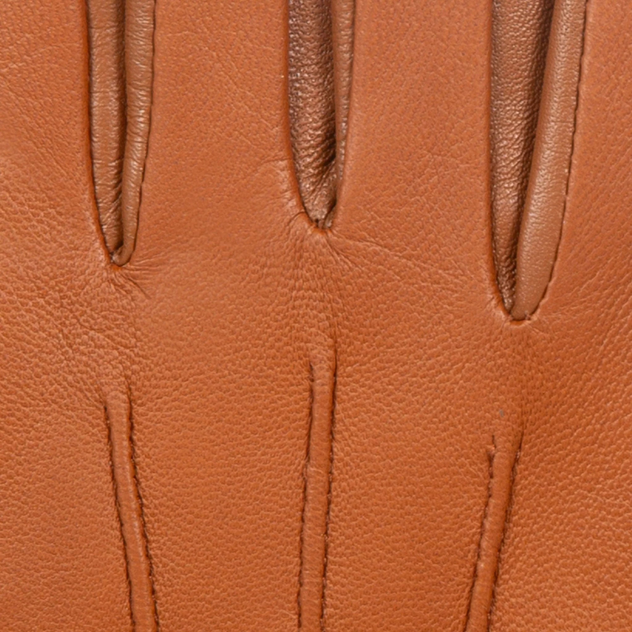 Women’s Touchscreen Leather Gloves with Cashmere Lining – Orange Accent