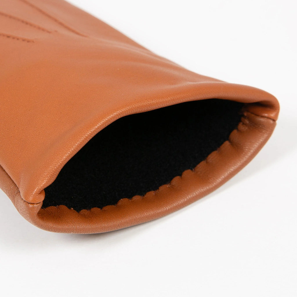 Women’s Touchscreen Leather Gloves with Cashmere Lining – Orange Accent