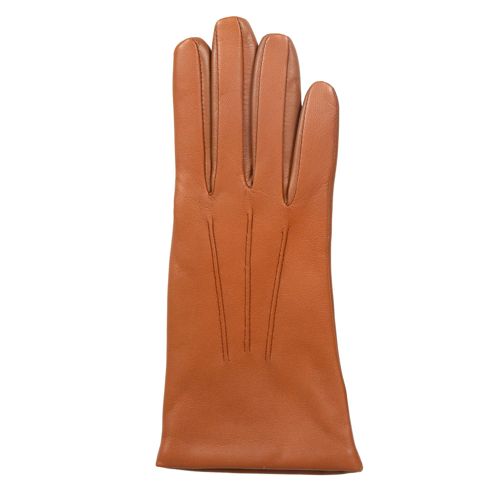 Women’s Touchscreen Leather Gloves with Cashmere Lining – Orange Accent