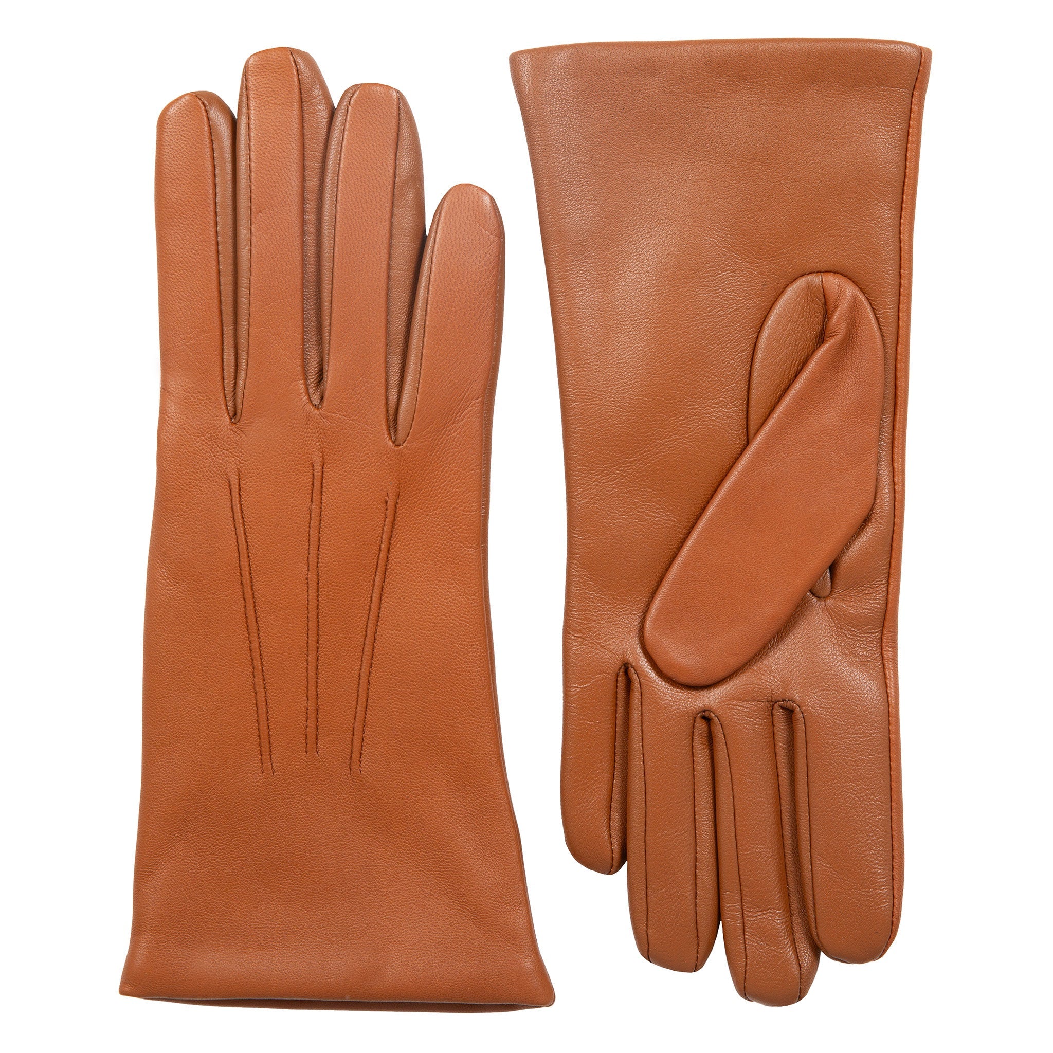 Women’s Touchscreen Leather Gloves with Cashmere Lining – Orange Accent