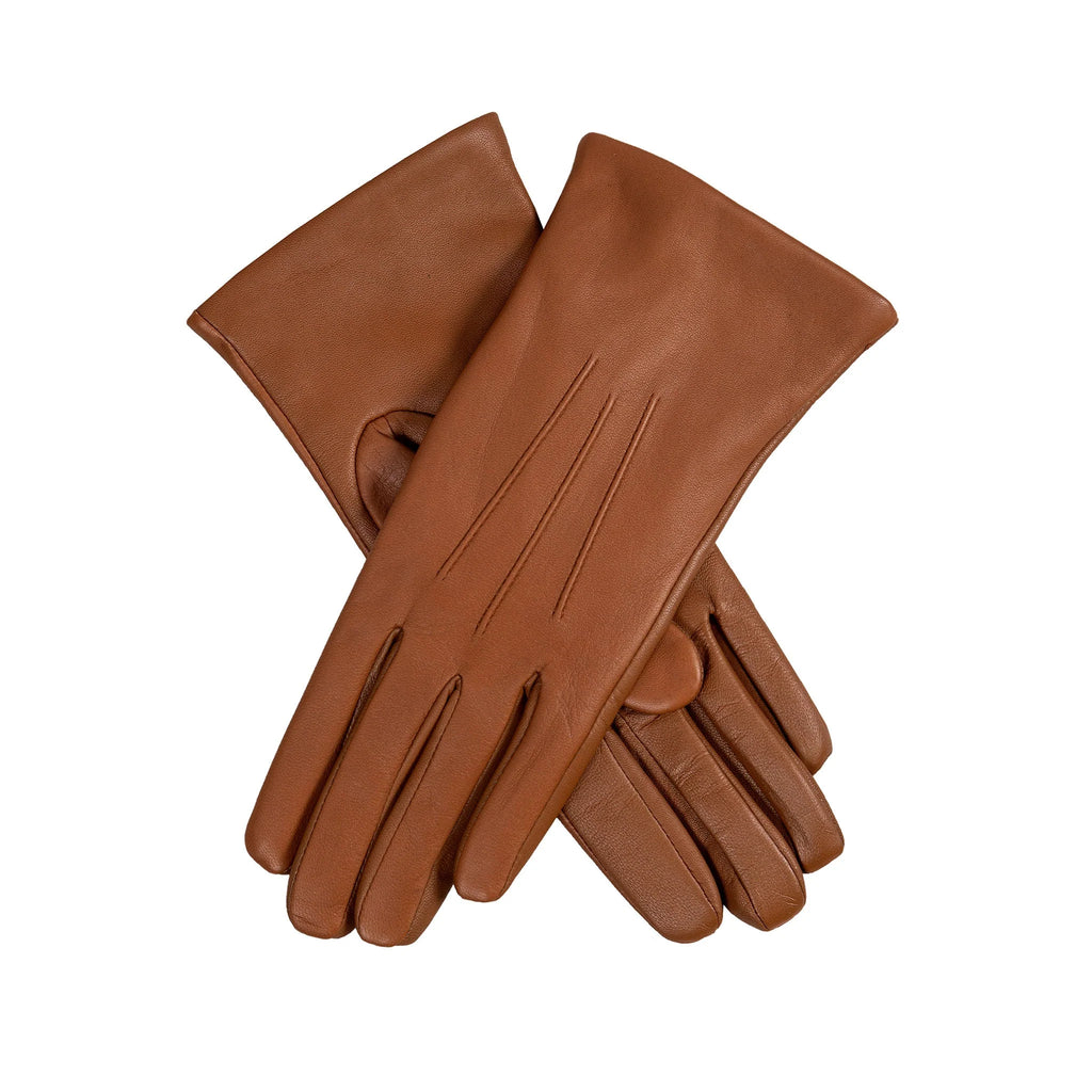 Women’s Touchscreen Leather Gloves with Cashmere Lining – Orange Accent