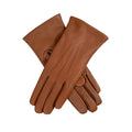 Women’s Touchscreen Leather Gloves with Cashmere Lining – Orange Accent