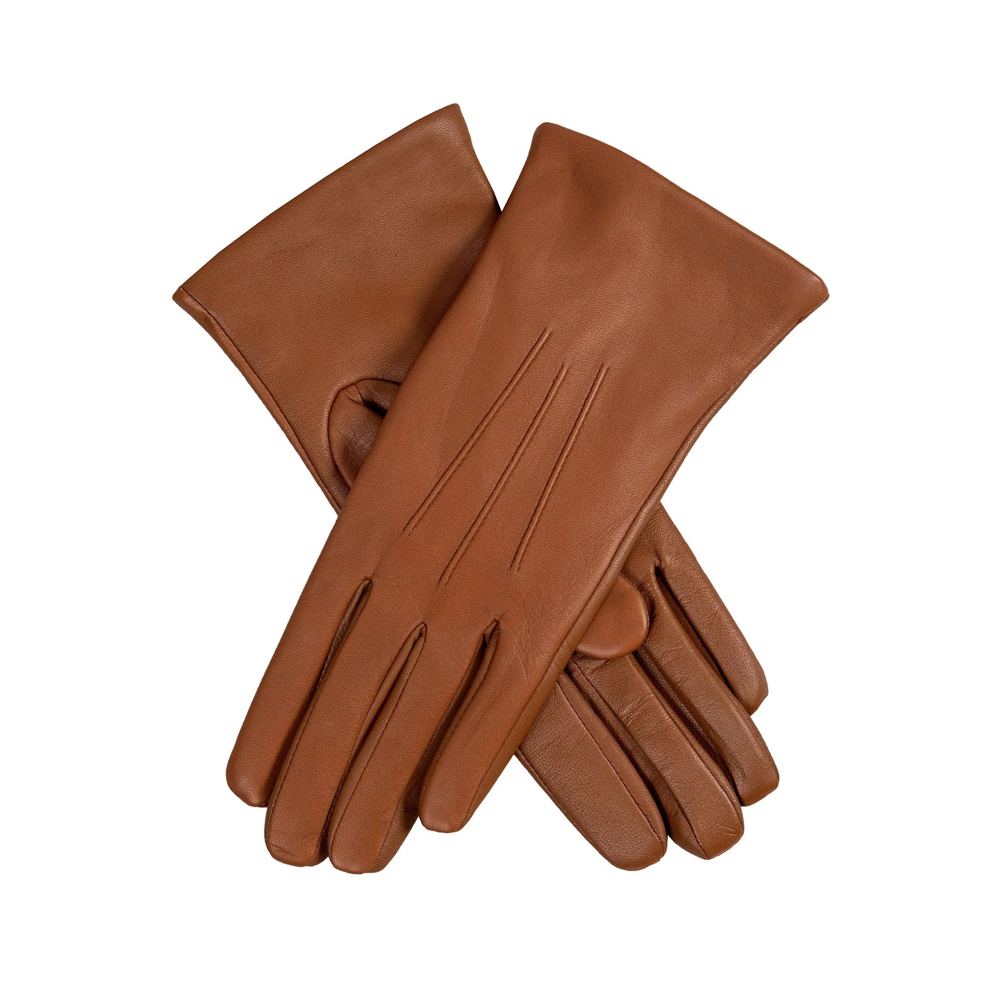 Women’s Touchscreen Leather Gloves with Cashmere Lining – Orange Accent