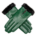 Women’s Touchscreen Leather Gloves with Faux Fur Lining and Zip – Forest