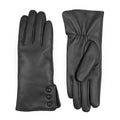 Women’s Touchscreen Water-Resistant Leather Gloves with Faux Fur Lining and Button Detail