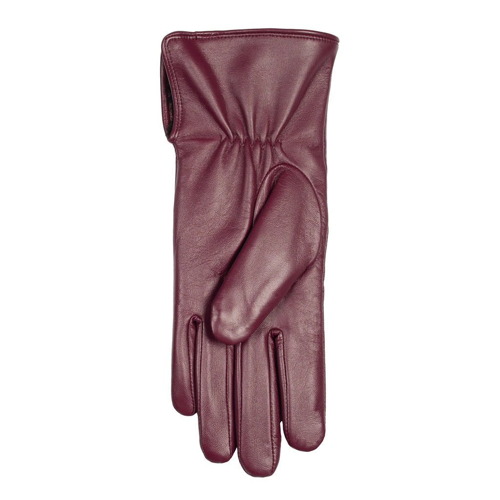 Women’s Touchscreen Water-Resistant Leather Gloves with Faux Fur Lining and Button Detail
